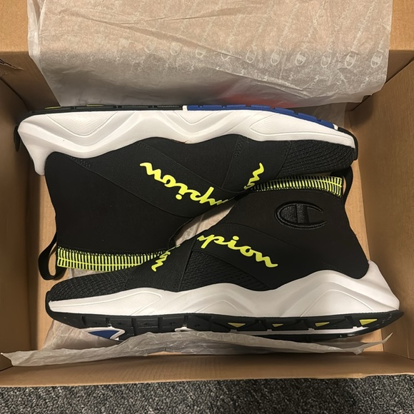 NEW Mens Champion Rally Crossover High Top Shoes Size 10.5 Black-NeonGreen-White - Picture 4 of 6